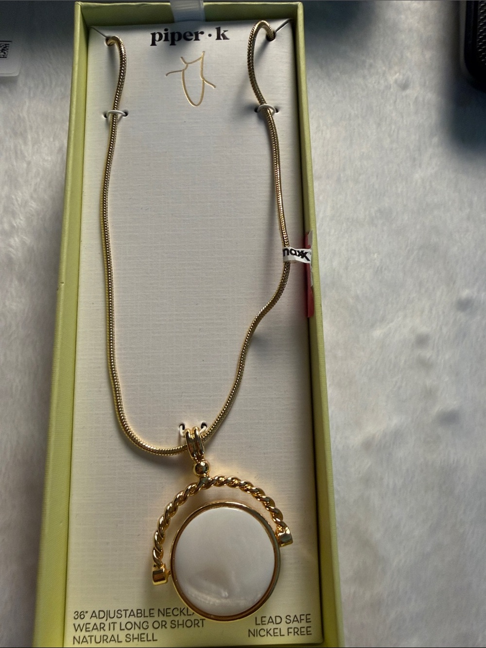 Piper•k Gold-Tone Necklace with White Natural Shell Pendant